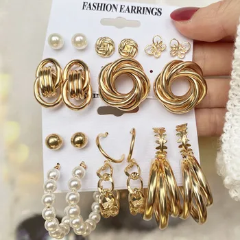 Statement Metal Acrylic Earrings Women Bohemian Pearl Earrings Set Big Geometric Hoop Earring 2021 Aretes Fashion Jewelry