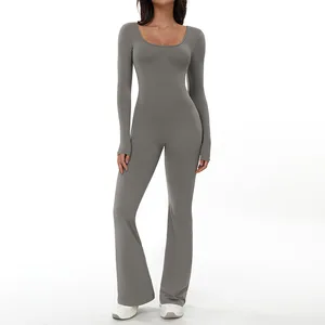 Women's Cloud-Feel Yoga Jumpsuit Long Sleeve High-Waisted Butt-Lifting Gym Workout Onesie Quick-Dry Nylon Activewear