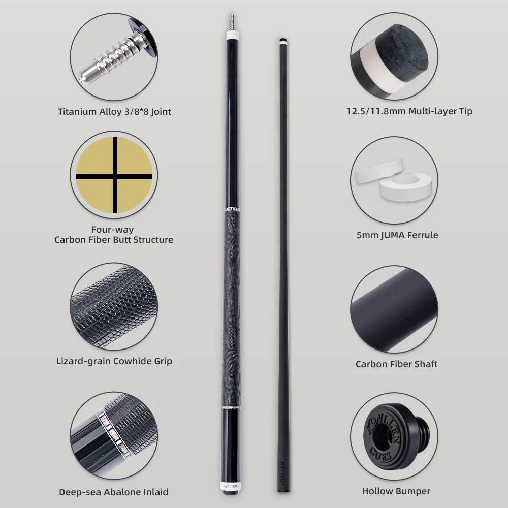 高品質カーボンファイバーシャフトビリヤードキュー58インチ 12.5mm