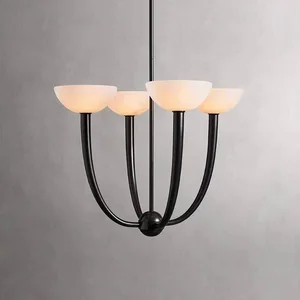 American Retro Modern Luxury High-End Bedroom Lamp Natural Marble Pendant Light for Living Room Copper Material Chandelier