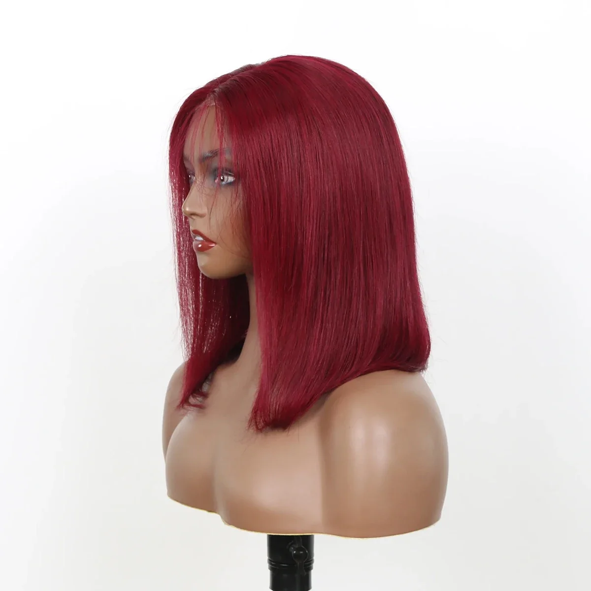Burgunder Lace Front Echthaar Bob Perücke Remy Haar Vorgestylt_voghion.com