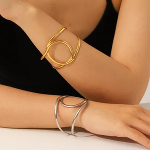 MW New Arrival 18k Gold Plated Open Bracelets Bangles PVD Waterproof Minimalist Geometric Hollow Bracelet Bangle Stainless Steel