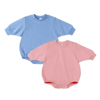 Oversize long sleeve french terry cotton baby sweatshirt bubble romper blank pullover unisex infant toddler sweater  bodysuit