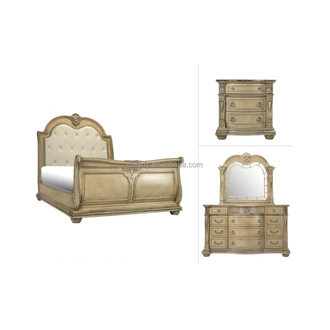 Luxury Modern Bedroom Furniture Set American Style Beds Bedroom Set 4pcs Upholstered Tufted