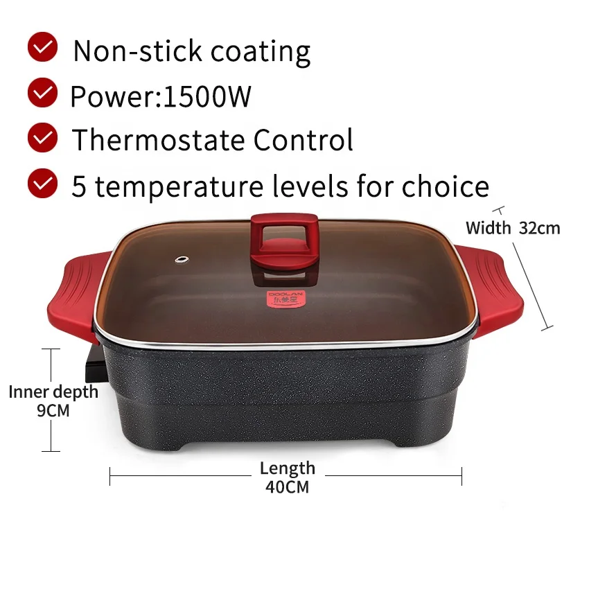 Household Electric Skillet Large Capacity Electric Frying Pan Food Grade Non Stick Coating Electric Pan Good Quality OEM ODM