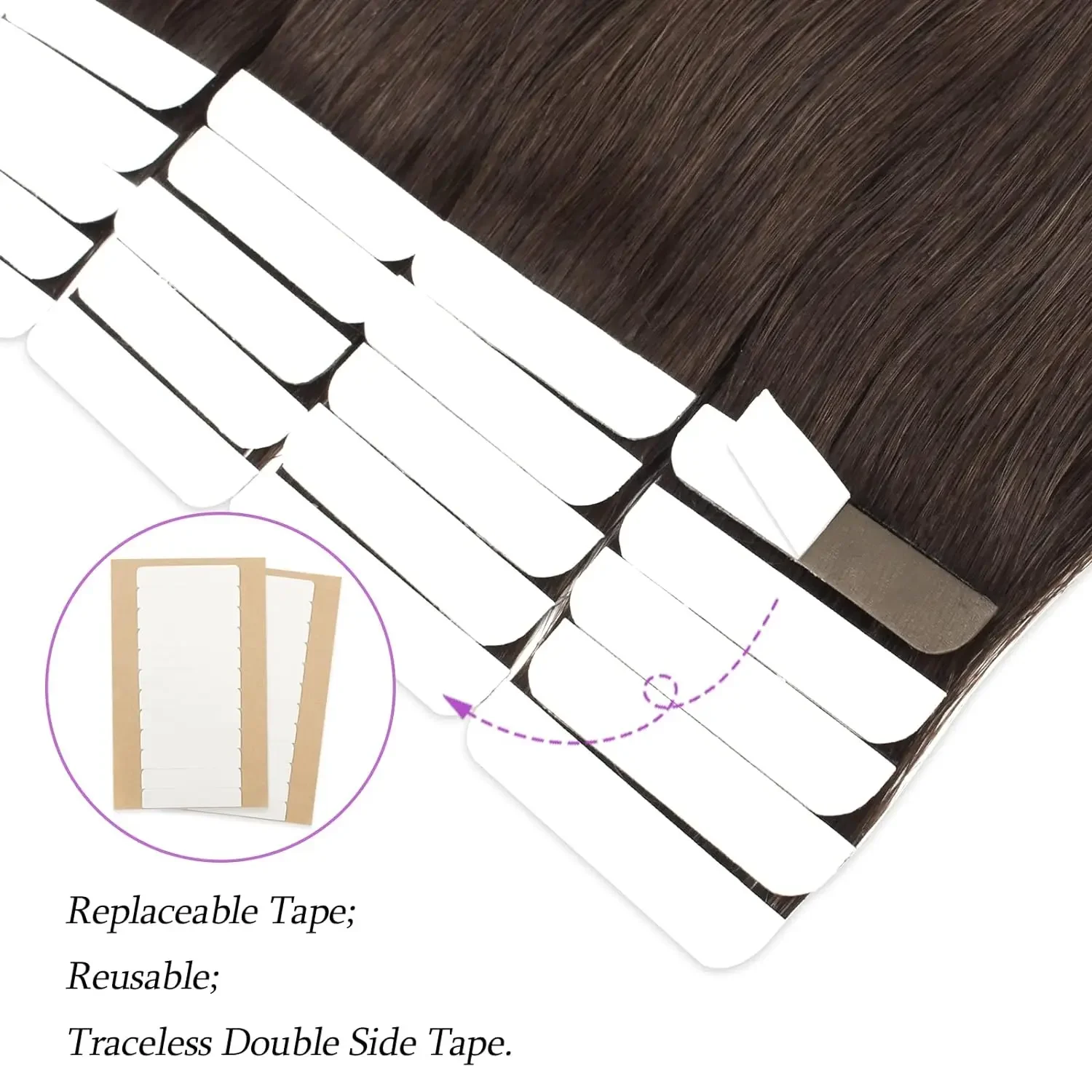 16 26 Zoll Tape in Haarverlängerungen 100% Echthaar Naturschwarz Glatt Remy_voghion.com