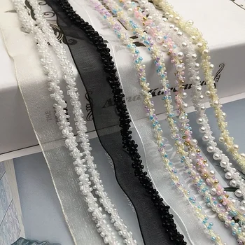 Handmade Beading Mesh Webbing Ribbon Manufacturer Stock Gauze Bead Lace Garment Decoration DIY Clothing Accessories Pearls