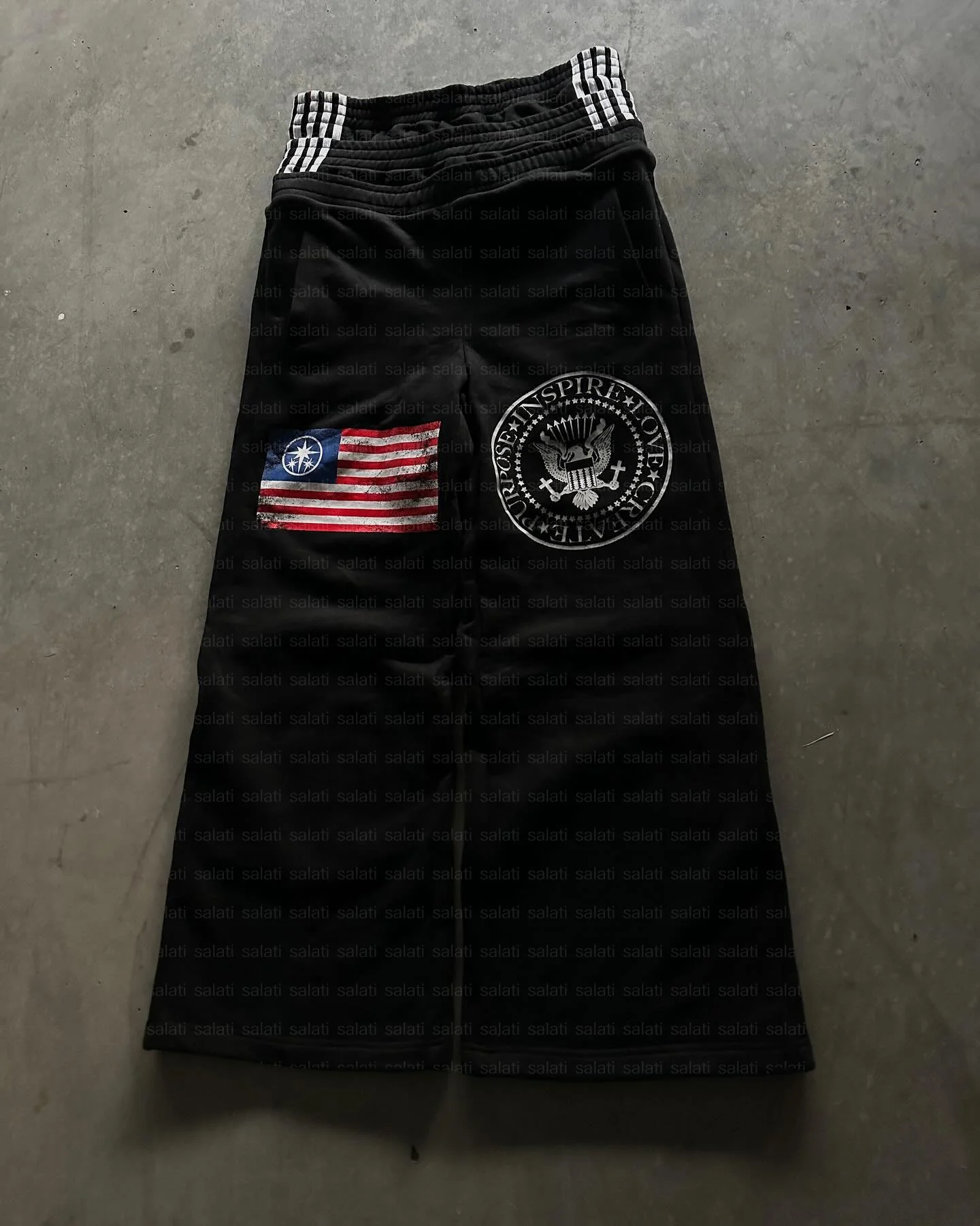 Custom Cotton Baggy Straight Wide Leg Bootcut Print Boxer Tripe Double Waist Jogger Sweat Track Pant Stack Flared Sweatpants Men gallery 4