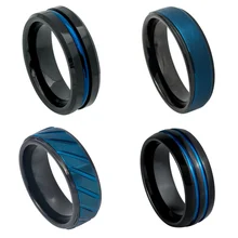 Wholesale price men 8mm Black Blue Plated Tungsten Carbide Basic Tungsten Jewelry Custom Men Rings Wedding Rings Fashion Rings