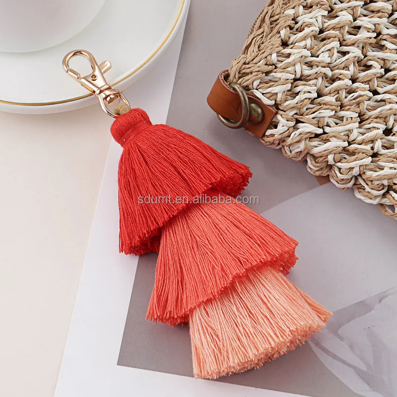 New Bohemian Tassel Key Chain Handmade Multi Layer Cotton Thread Tassel ...