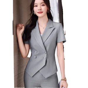 Customize Senior Professional Women's Summer Business Suits Short Sleeve Double Breasted Breathable Blazer Overalls
