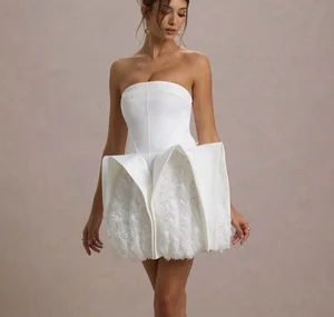 Sexy Strapless White Florals Bodycon Short Dress Cute Girls' Birthday Party Celebrate Wedding Celebrity Wholesale Women Dress