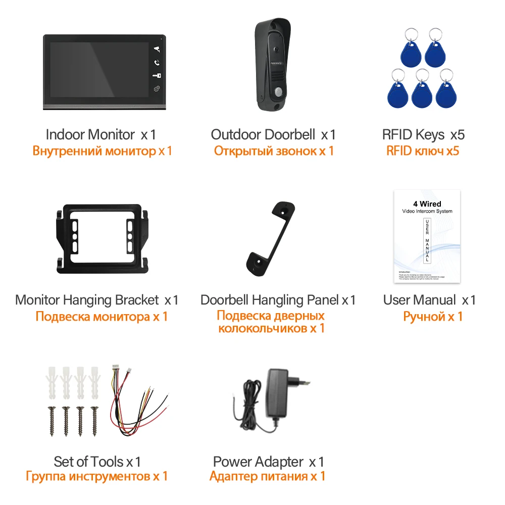 4 Wire Access Control Video Door Phone Intercom System RFID Unlock Apartment Video Intercom Doorbell