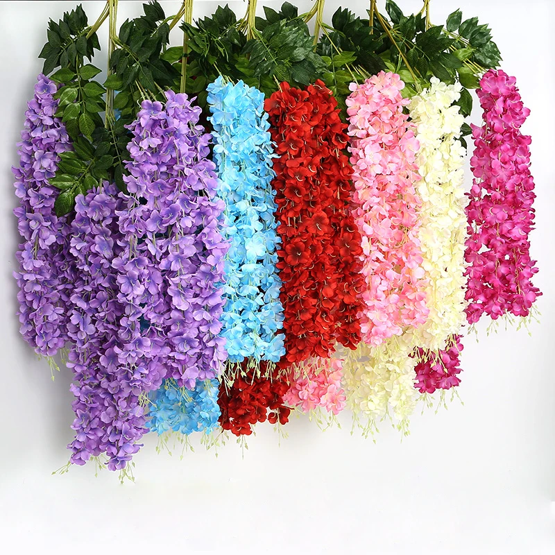 Artificial Silk Wisteria Vine Rattan Garland Artificial Hanging Wisteria Flower For Wedding