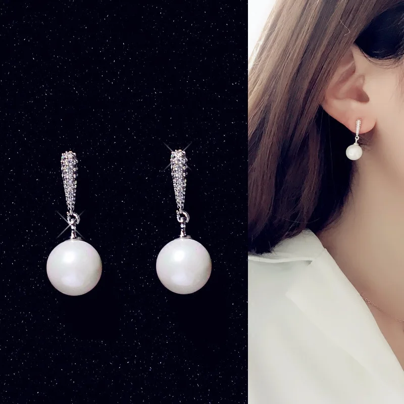 New Design Wedding Jewelry Luxury Clear Zircon Earrings Elegant 925 Sterling Silver Shell pearl Stud Earrings For Women