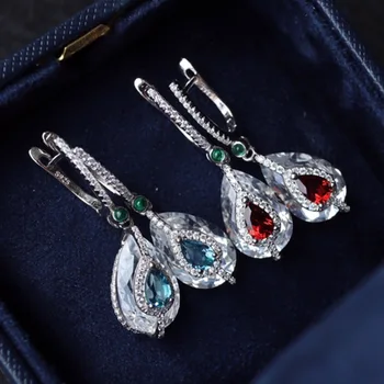 Aimgal fine jewelry S925 silver  Natural London Blue Topaz Garnet white crystal earrings non tarnish Birthstone