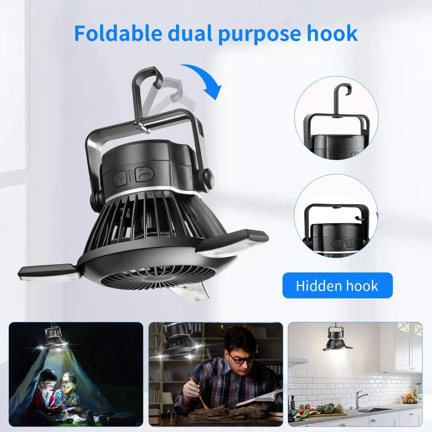 Hot Sale 3 In 1 Solar Powered Camping Fan Light Cooling Fan Light