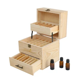Factory wholesale Rectangle Wooden Storage Case Holds 10ml/15ml 59 Bottles Natural Pine Wood Essential Oil Box