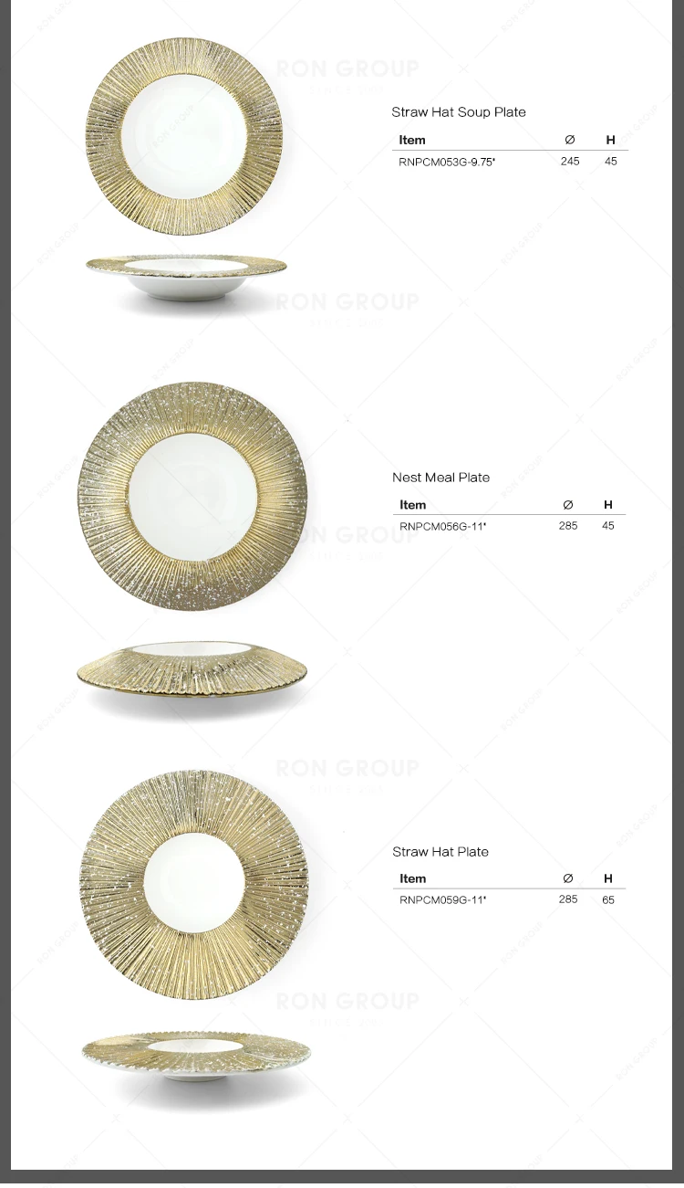 High quality new style restaurant wedding banquet gold rim white dinner porcelain ceramic plates sets dinnerware modern
