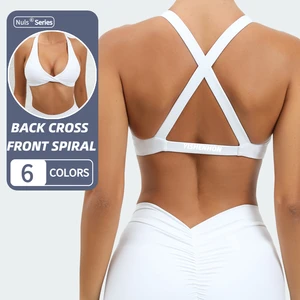YISHENHON Wholesale Custom Women Breathable Nylon Workout Gym Sportswear Sexy Front Twist Cross Straps Back Strappy Sports Bra