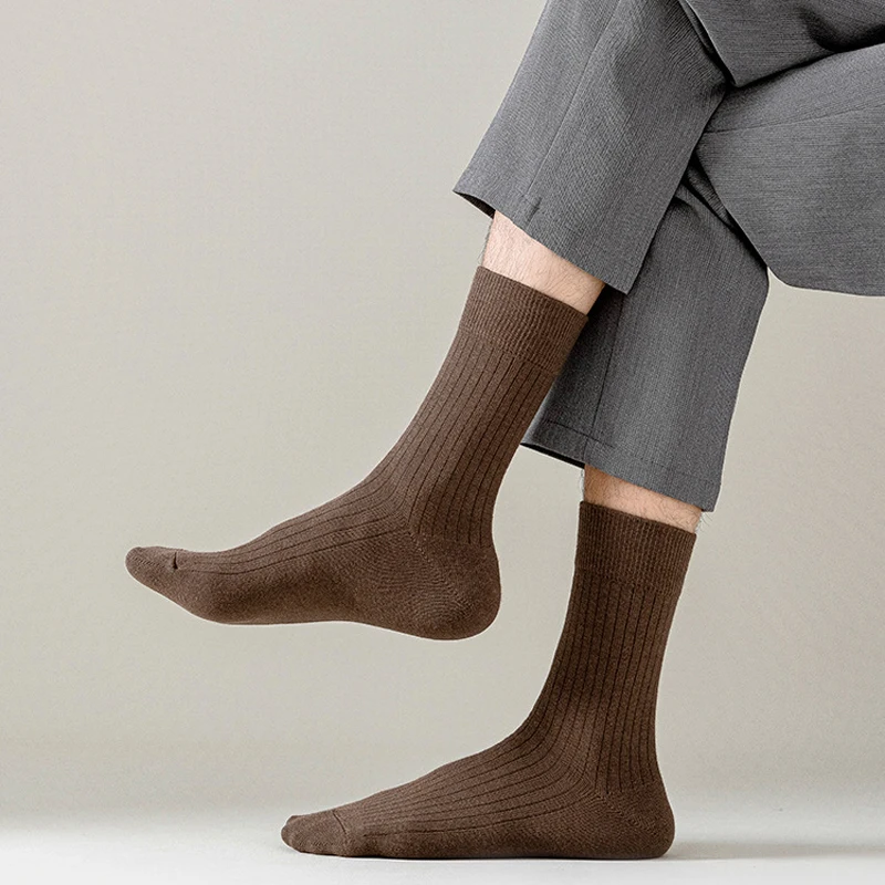 men's beige dress socks Vannucci Striped Cotton Dress Socks Mercerized Cotton, Mid-Calf Length
