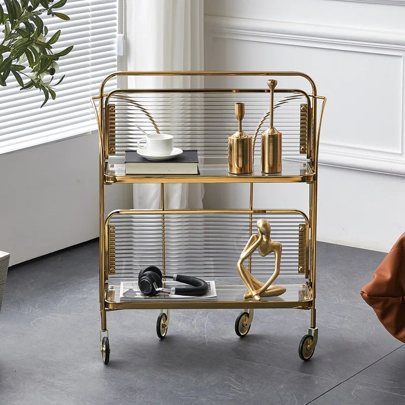 Mobile dining car rack Simple family bedroom trolley shelf living room wine hotel stainless steel trolley