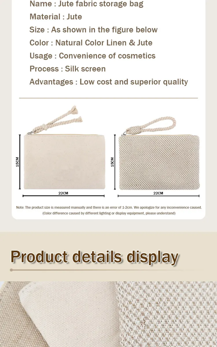 Eco Friendly Canvas Makeup Bag Plain Cosmetic Bag Linen Zipper Pouch
