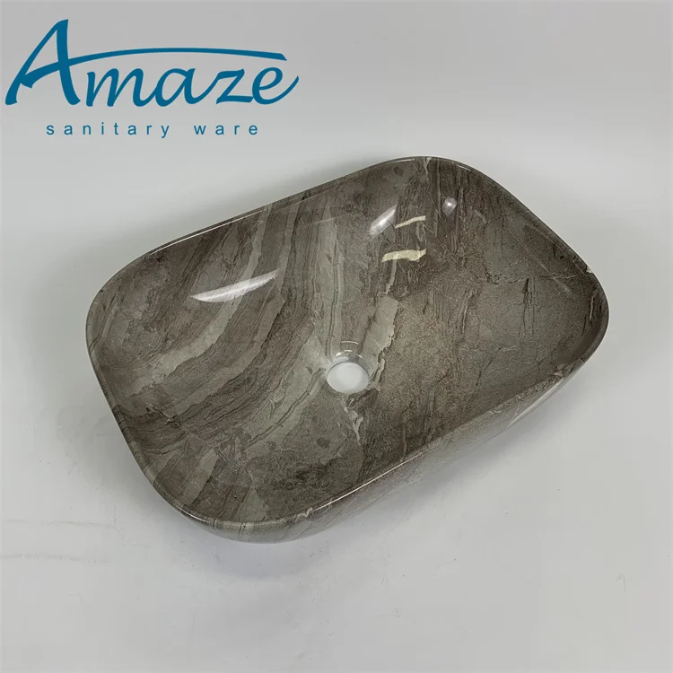 Modern style easy to clean glazed bathroom ceramic table top art lavabo grey hand wash basin supplier