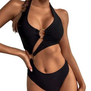 Hot Sale Solid Color Polyamide Neck Back Tie One Piece Sexy Swimwear Beachwear
