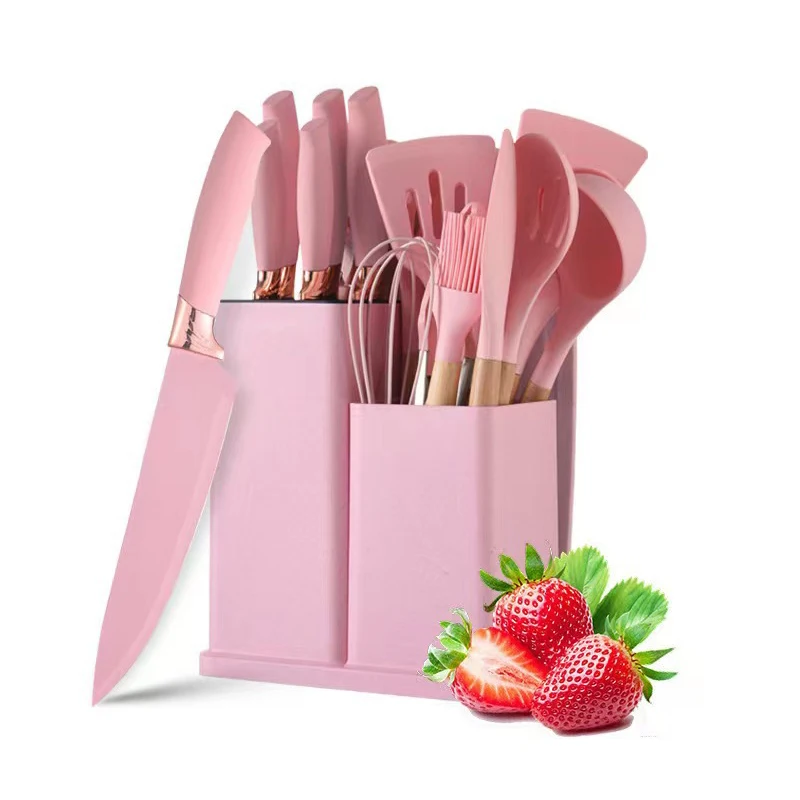 Kitchenware Set Nice Looking 2023 New Style Black Pink Green Luxury Premium Kitchen Tools Set Silicone Cooking Utensils Set