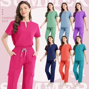 Newest V-neck Scrub Suit Medical Work Uniforms Women Hand Washing Suit Operating Room Overalls Nursing Scrubs Uniform Set