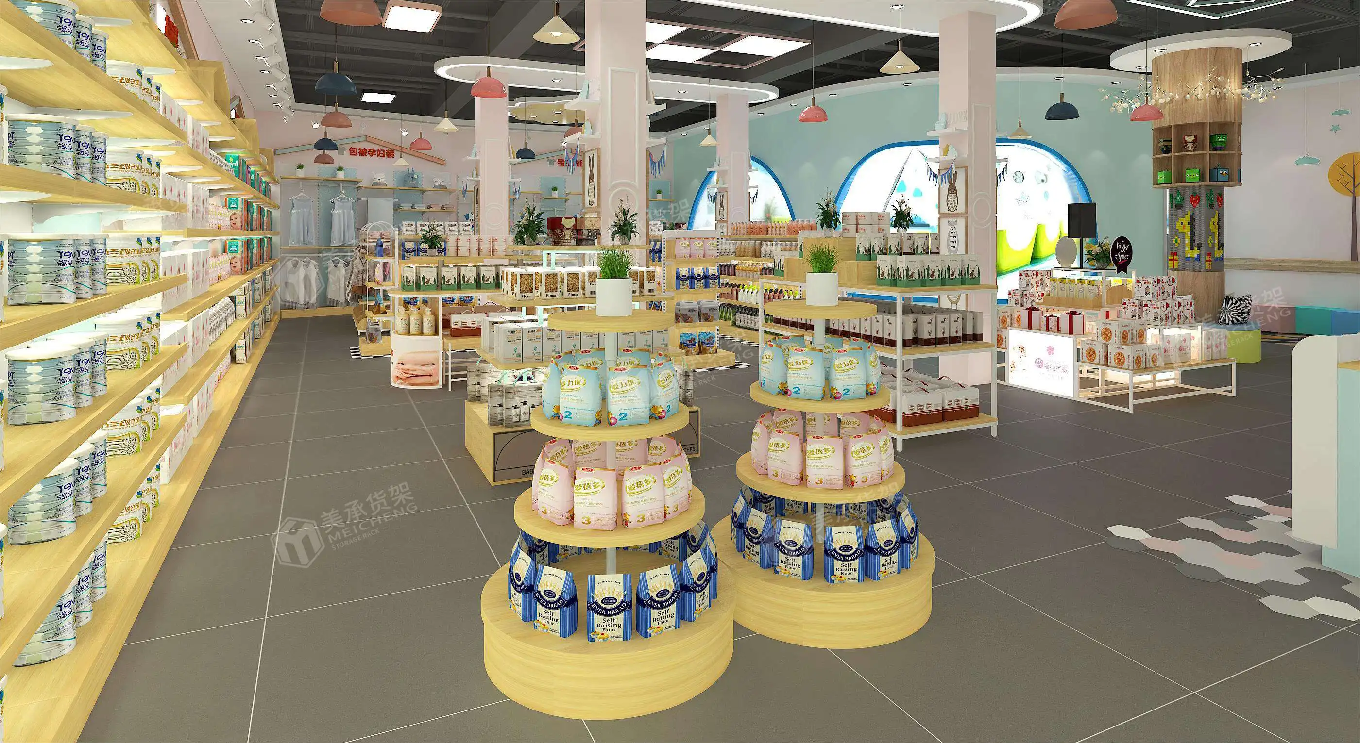 Meicheng 4-Layer Wooden Product Display Stand Round Promotion Stand For Retail Store
