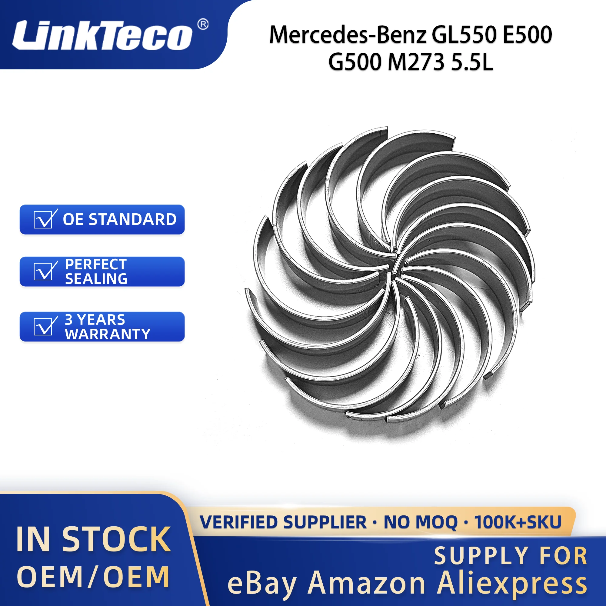 Linkteco Engine Main & Con-Rod Bearings for Mercedes-Benz GL550 E500 G500 M273 5.5L V8 GAS DOHC 2007-2016 2720300060 2720330001