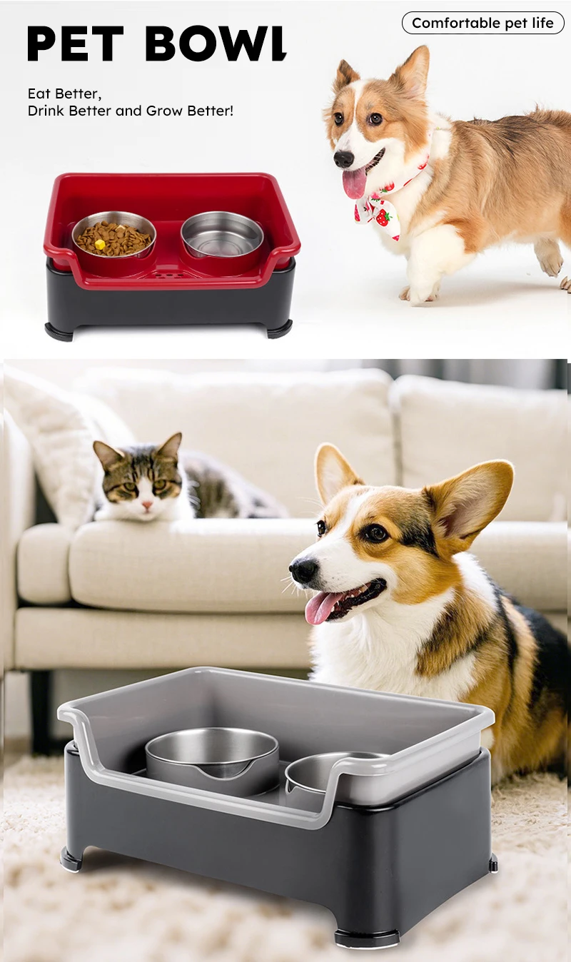 Pet Bowl Stainless Steel Dog Bowl Anti-upset Life  Pet Double Stainless Steel Cat Bowl Wholesale manufacture
