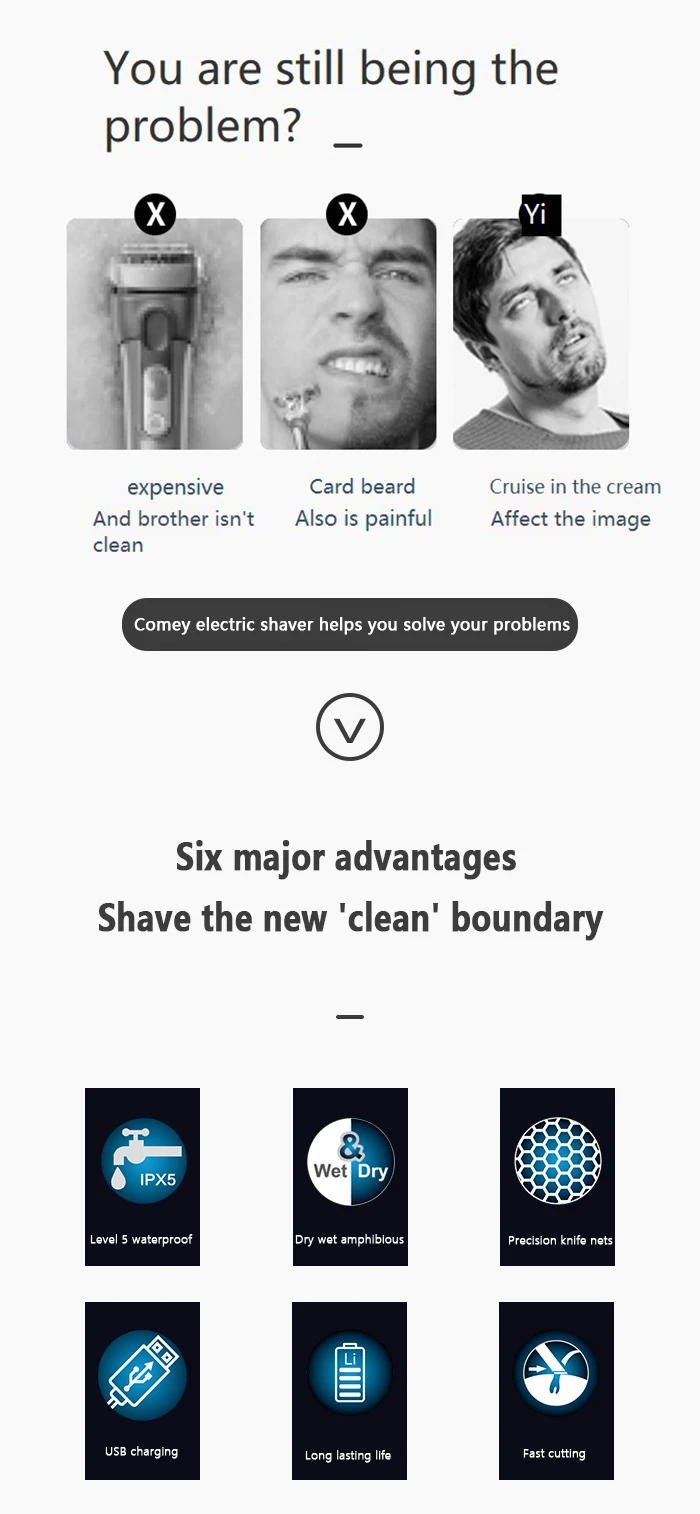 Kemei Electric Shaver Waterproof Men's Shaver Rechargeable Electric Razor Beard Trimmer Shaving Machine