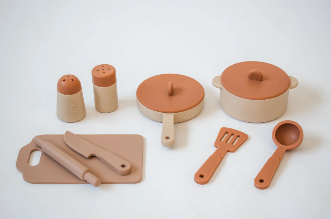 CPC Tested Silicone Kitchen Toy Kits for 3+ Toddlers, Role Playing Little Cooker Having Fun at Home Preschool