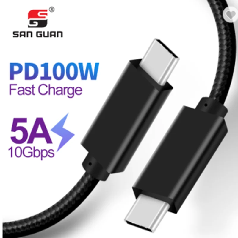 
 Pd 100 Вт Быстрая зарядка 10 Гбит/с 4K 60 Гц аудио видео Usb 3,2/Usb3.1 Gen2 Usbc к Usb c кабелю для ноутбука Mac  