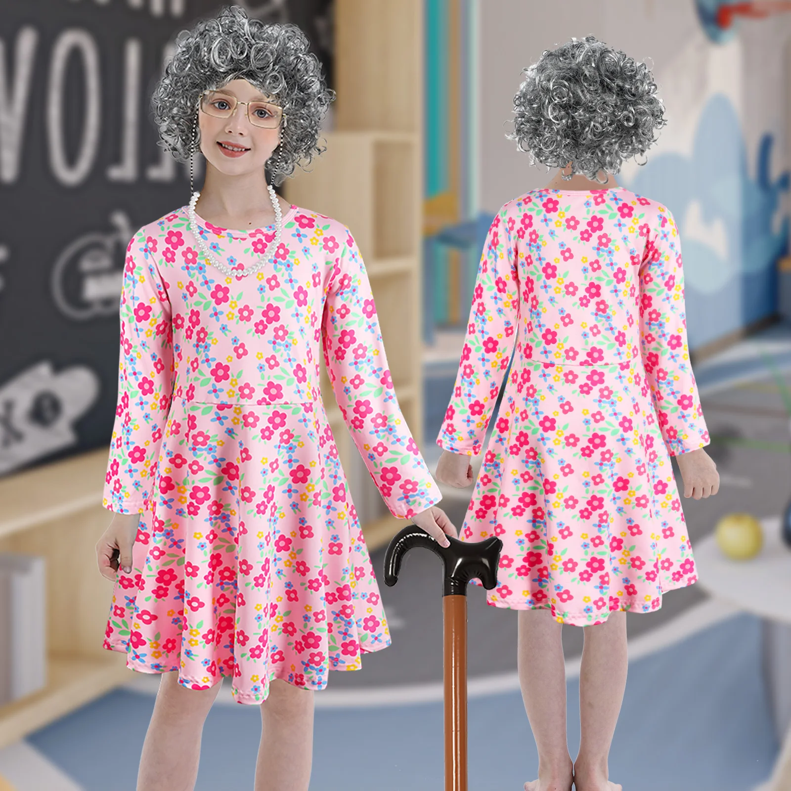 100 Dias de Trajes Escolares Vestido Floral Manga Longa Crianças Velha  Senhora Traje para Meninas Halloween Cosplay Avó Dress up Outfit|  Alibaba.com, image size:1600x1600