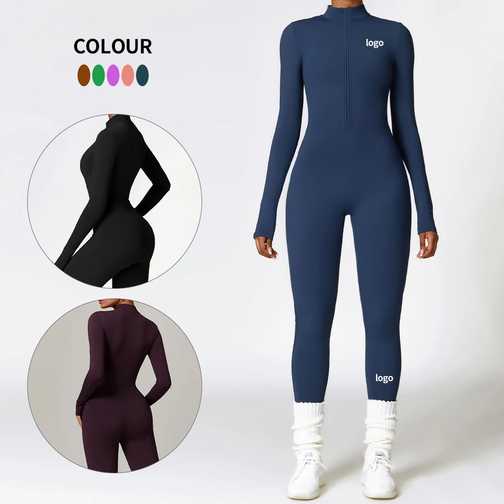 One Piece New Women Thicken Yoga Legging Jumpsuit High Impact Front Zipper Bodysuit Activewear Sport Casual Jumpsuits