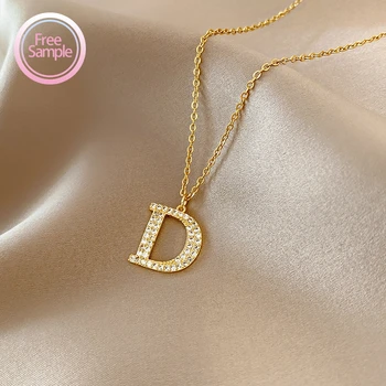 Custom Gold filled jewelry diamond English letter female Miami brass gold chain initial pendant necklace