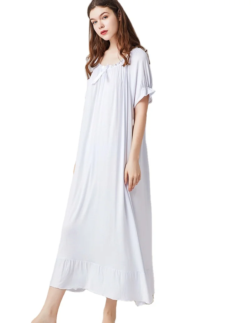 White Cotton Nighty Nightwear Dress 