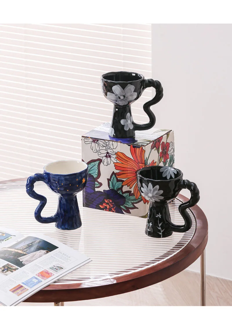 Factory Direct Sell Ins Retro Underglazed Color Ceramic Goblet Creative Tall Mug