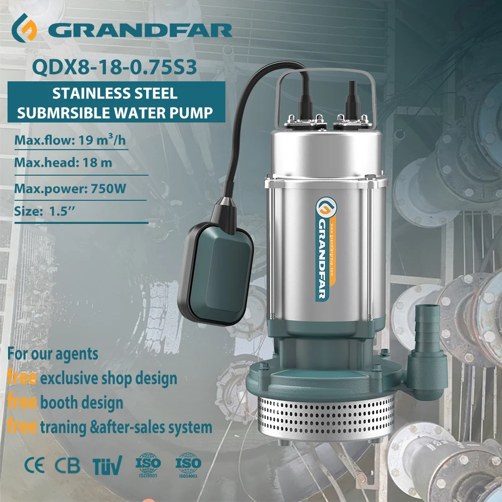 Grandfar 220V 0.75KW 1HP industrijska navodnjavanje potopna vodena pumpa sa visokim pritiskom nehrđajućeg čelika OEM električna pumpa