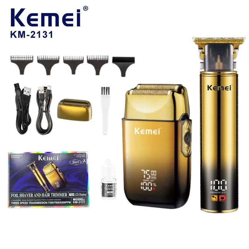 Kemei KM-2131, tondeuse professionnelle pour cheveux, kit complet pour barbier, rasoir électrique masculin, kit de tondeuse et coupe-cheveux, combinaison 2-en-1, vente en gros