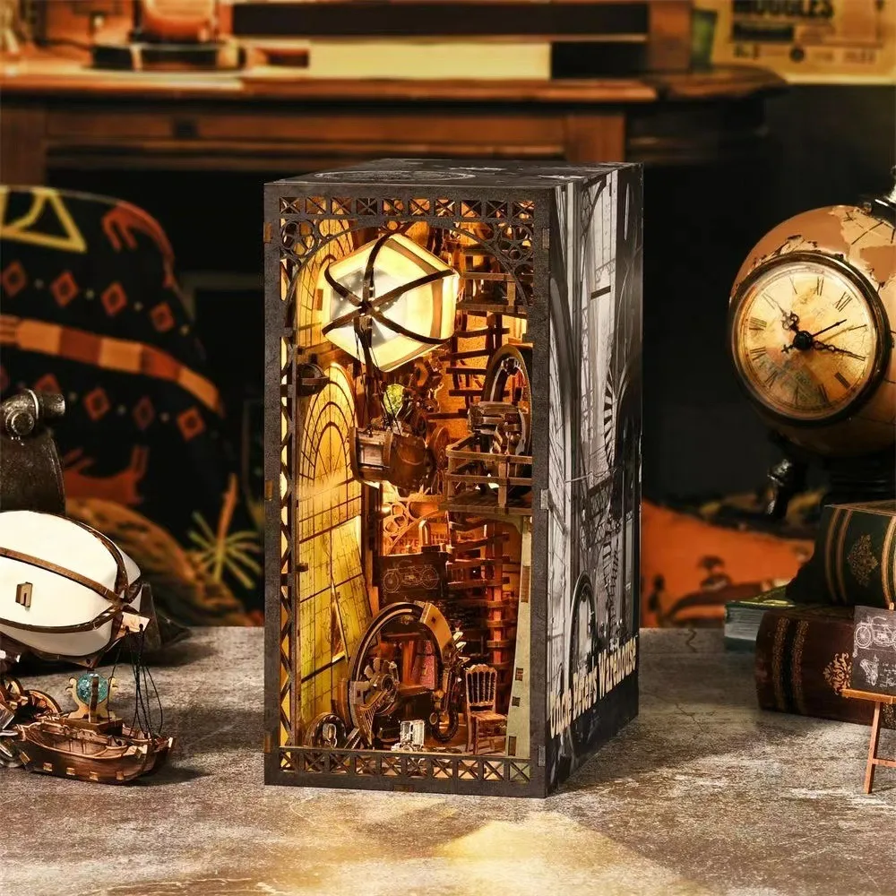 product 3d wooden puzzle mechanic book nook   diy toys for adults creative bookshelf insert with moving parts538-0