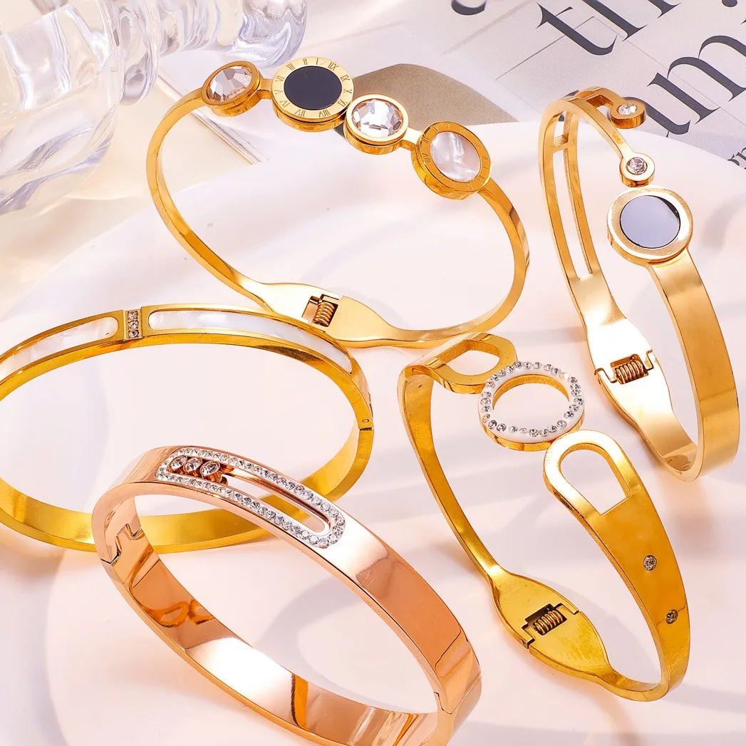 18K Gold PVD Stainless Steel Cuff Bangle with Natural Shell Inlay