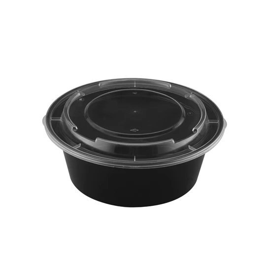 Choice 32 oz. Black Round Microwavable Heavy Weight Container with Lid 7  1/4 - 150/Case