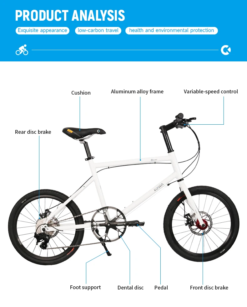 Keshengda KOSDA22 inch aluminum alloy ultra-light small wheel flat disc brake male and female adult small road bicycle