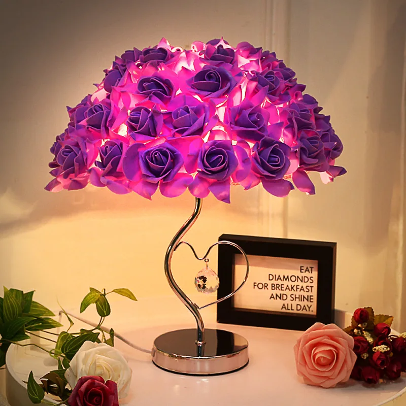 European Table Lamp Rose Flower Led Night Light Bedside Desk Light For ...