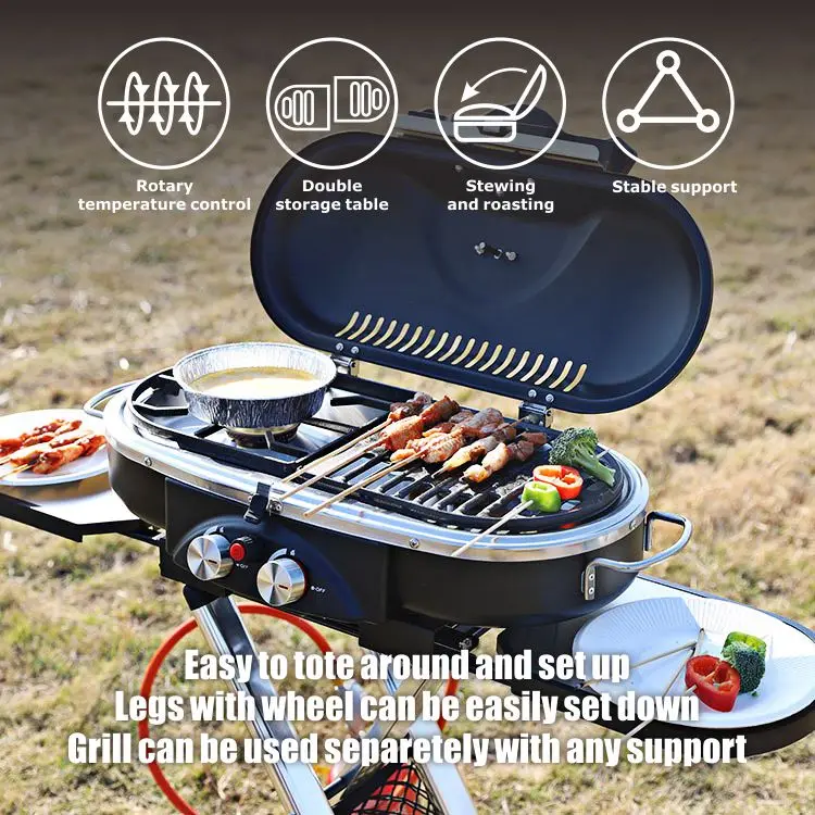 HOMFUL Tragbarer Klappbarer Gas- und Elektro-Campinggrill mit Wagen fr den  Auenbereich